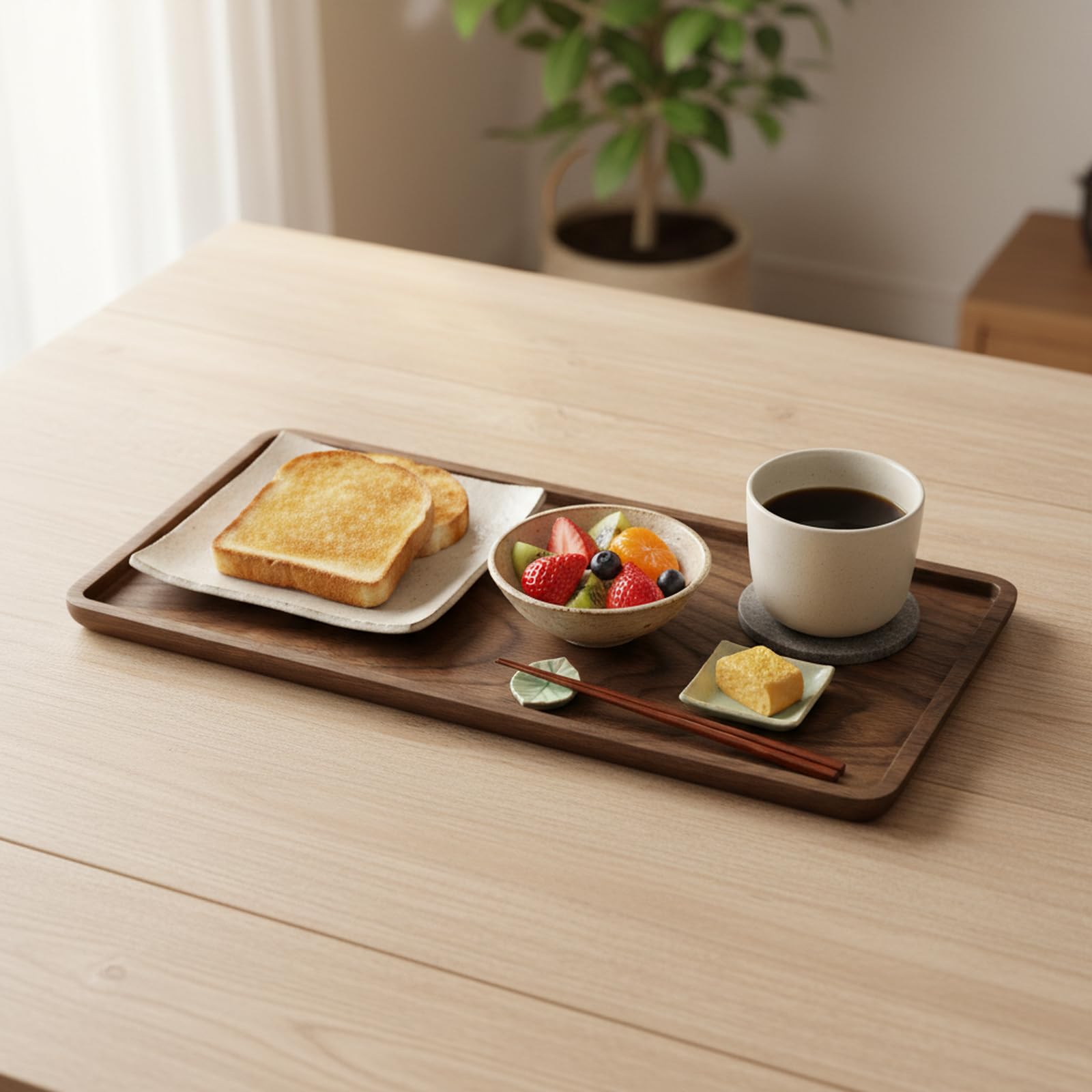 Amazon｜MiniMood木製トレー 木製 お盆 長方形 カフェトレー 胡桃材